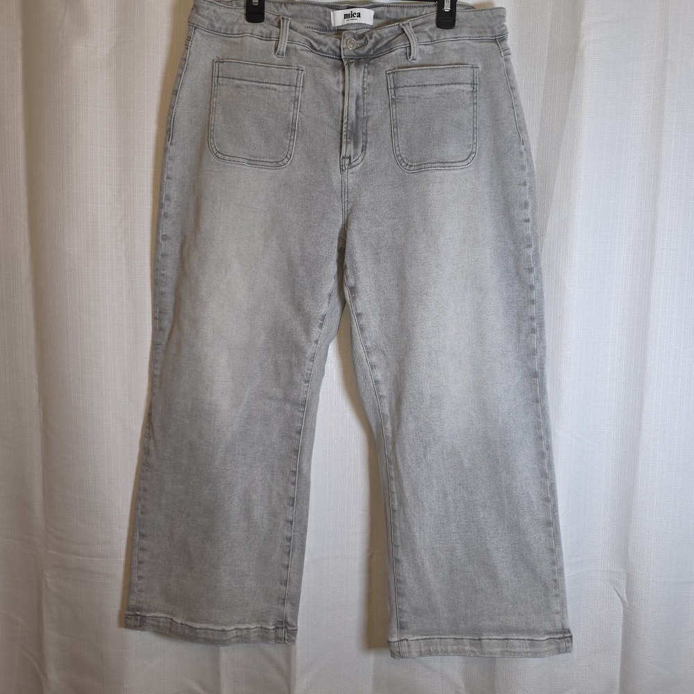Mica Denim High Waisted Wide Leg Crop Dark Wash Jeans SZ 14W